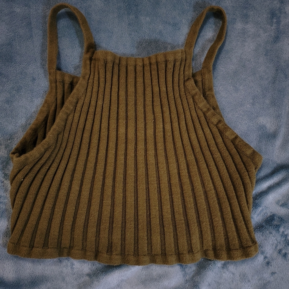 Forever 21 Distressed Olive Ribbed Cropped Tank Top Camisole Womens M - Picture 5 of 8